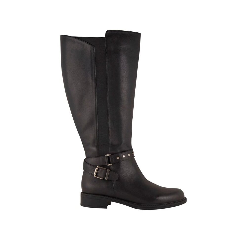 David Tate Extra-Wide Calf Leather Riding Boots Women's 9.5W Black